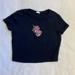 Black T-shirt with light orange dragon